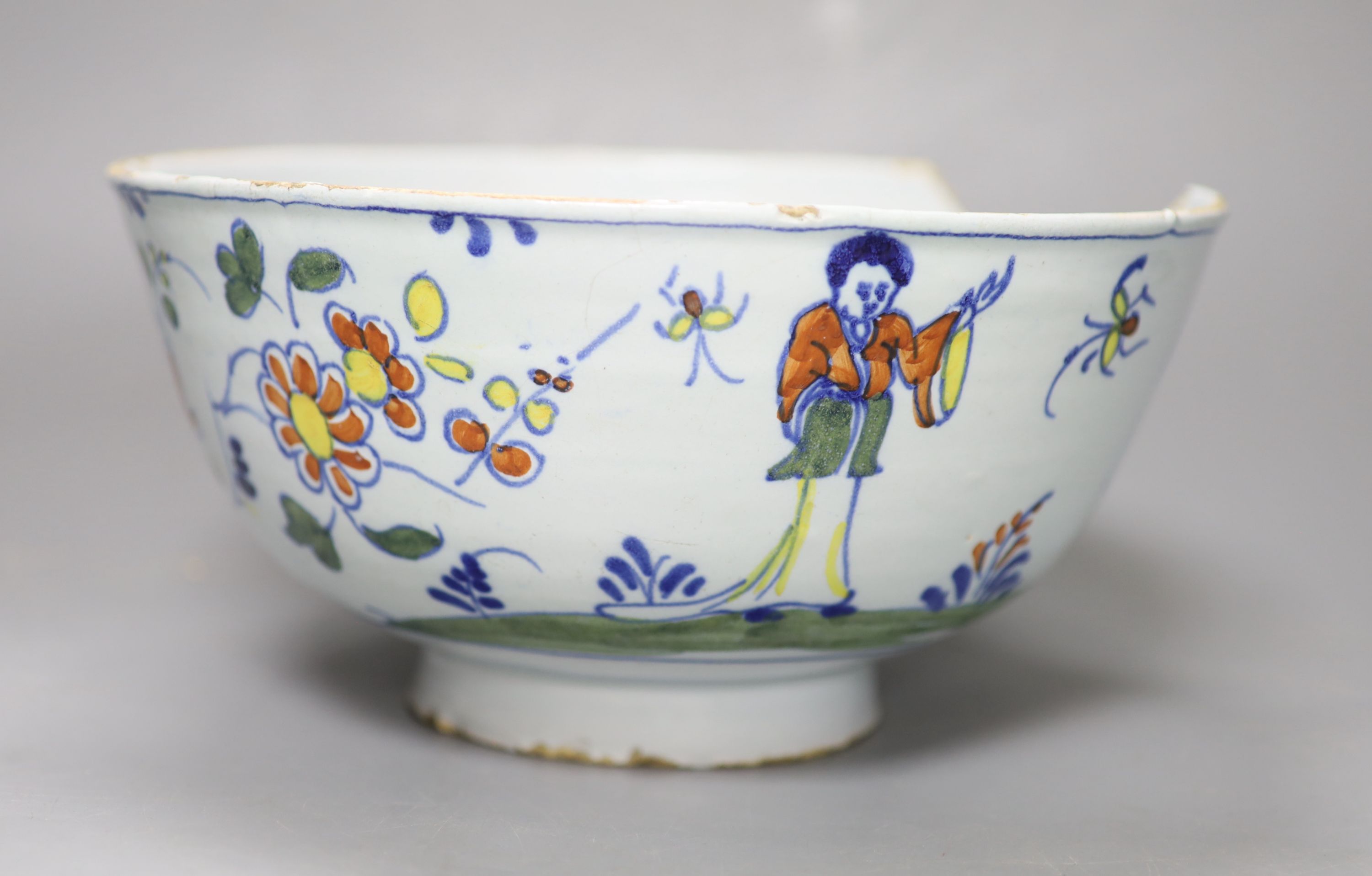 An 18th century English Delft punch bowl, diameter 26cmCONDITION: Bowl - obvious damage includes - Image 2 of 5