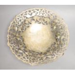 An Egyptian pierced white metal shallow bowl, 27.8cm, 13oz.