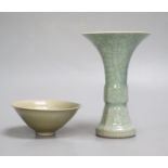 A Chinese crackleglaze beaker vase, height 17cm. and a celadon bowlCONDITION: Both good