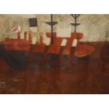 Geoffrey Elliott (1939-), limited edition print, Ship in harbour, signed in pencil, 16/20, 48 x