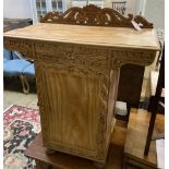 A 19th century colonial satinwood pedestal side table, width 75cm, depth 40cm, height 87cm