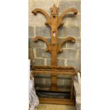 A Victorian oak hall stand, width 90cm, depth 32cm, height 196cm