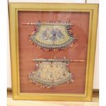 Two Chinese framed beaded embroideries, framed as one