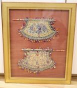 Two Chinese framed beaded embroideries, framed as one