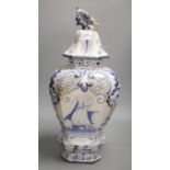 A large Delft vase and cover, height 60cm