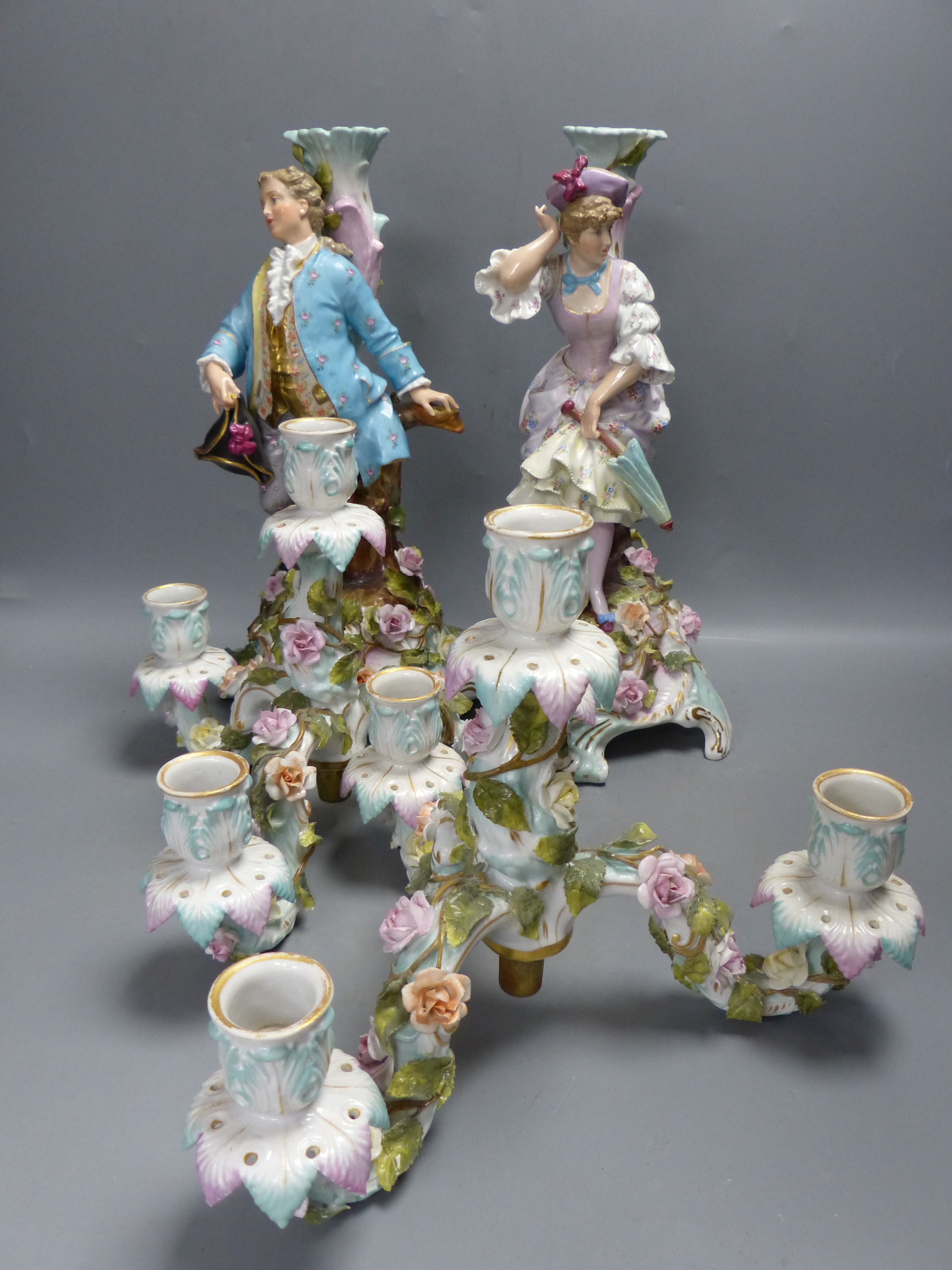 A pair of early 20th century Plaue porcelain figural candelabra, overall height 48cmCONDITION: - Image 9 of 17