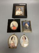 Marion Edith Hewkley (aka Sutherland Gill,19th/20th century), five miniature portraits, circa