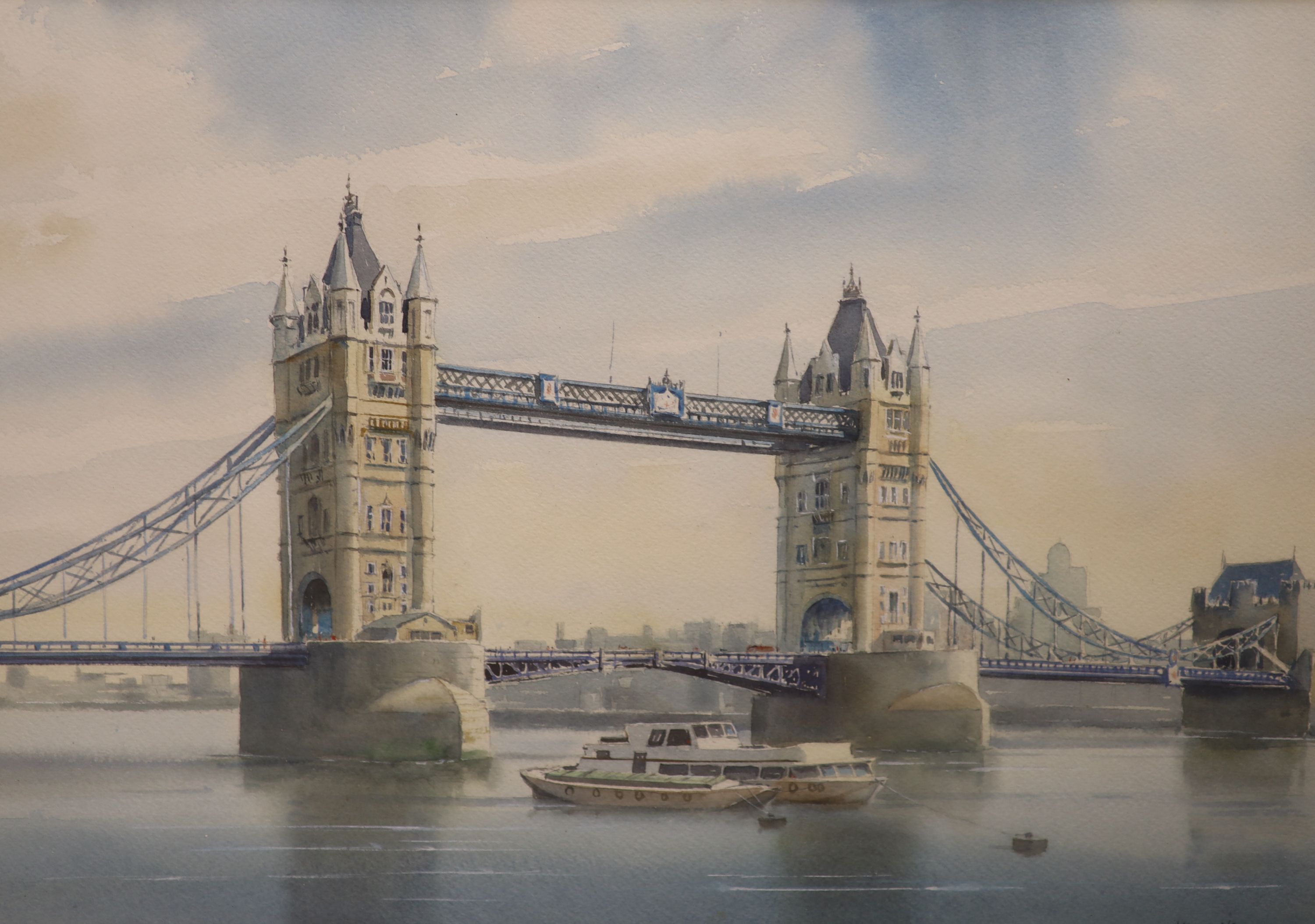 William Newton, watercolour, View of Tower Bridge, signed, 33 x 48cm
