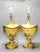 A pair of Regency style toleware lamps, height 40cm