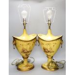 A pair of Regency style toleware lamps, height 40cm