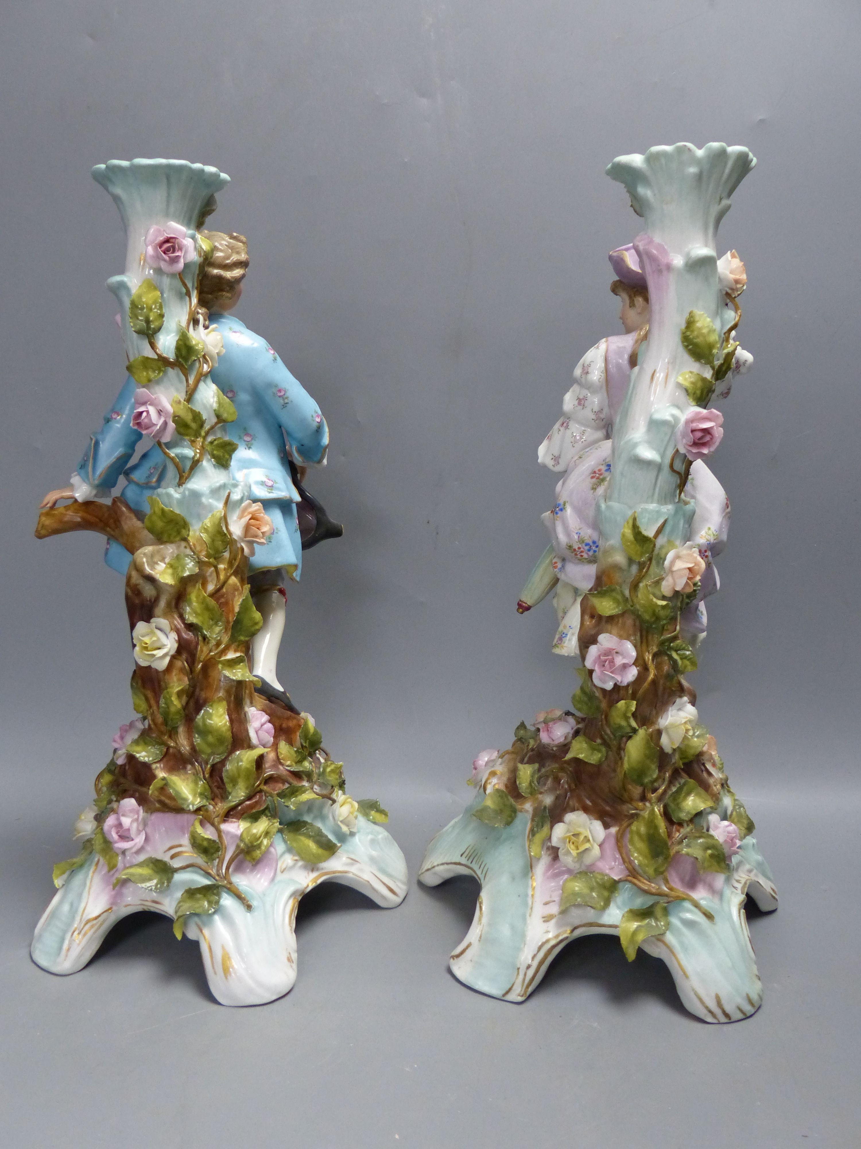 A pair of early 20th century Plaue porcelain figural candelabra, overall height 48cmCONDITION: - Image 12 of 17