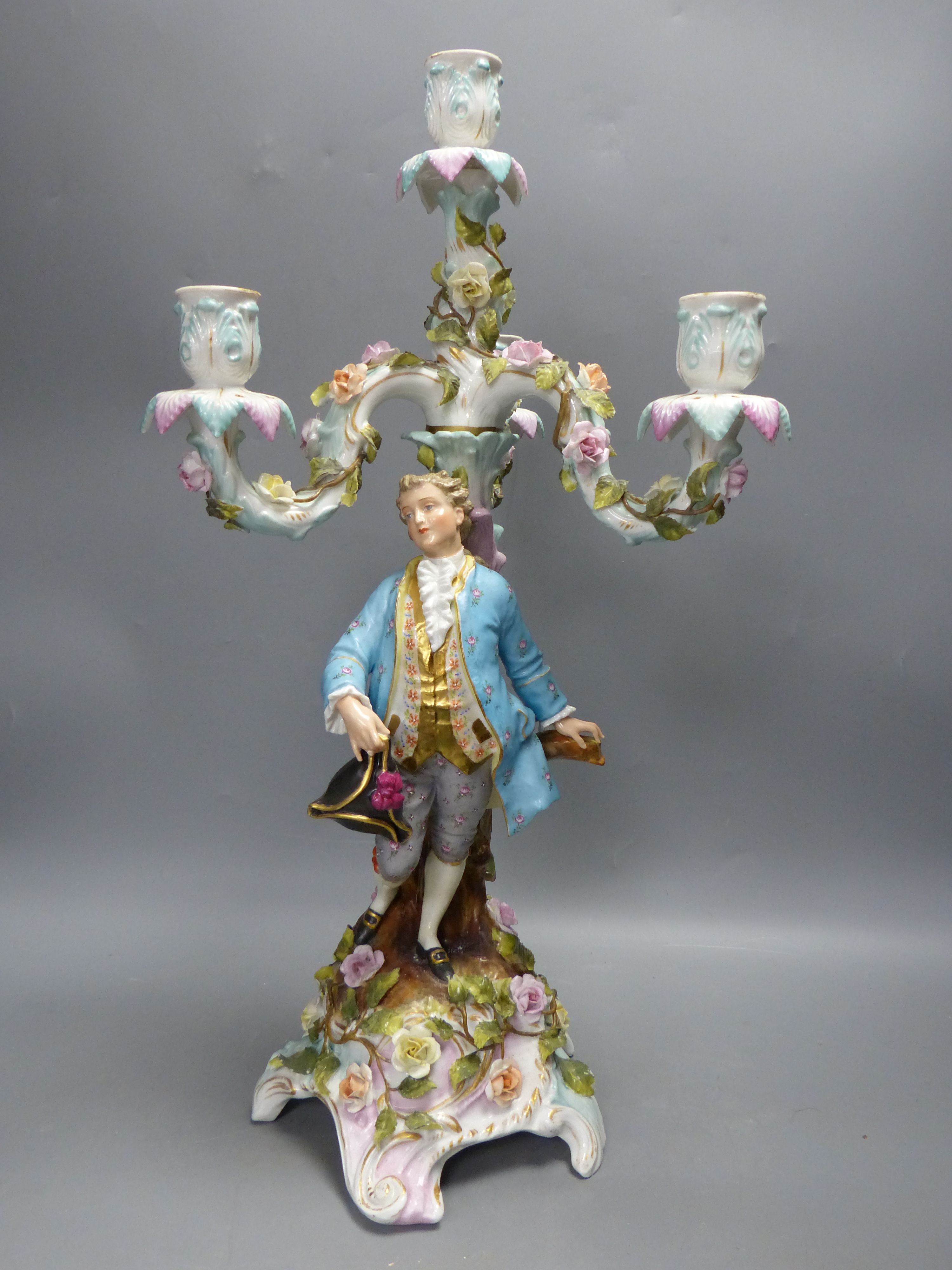 A pair of early 20th century Plaue porcelain figural candelabra, overall height 48cmCONDITION: - Image 8 of 17