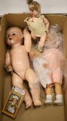 A Koppelsdorf 996 bisque head doll, an Armand Marseille 351/9K baby doll and four other dolls,