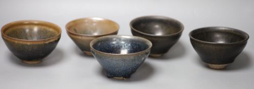 Five Chinese hare's fur bowls, tallest 7.5cmCONDITION: One bowl with two shallow grazes to neck rim,