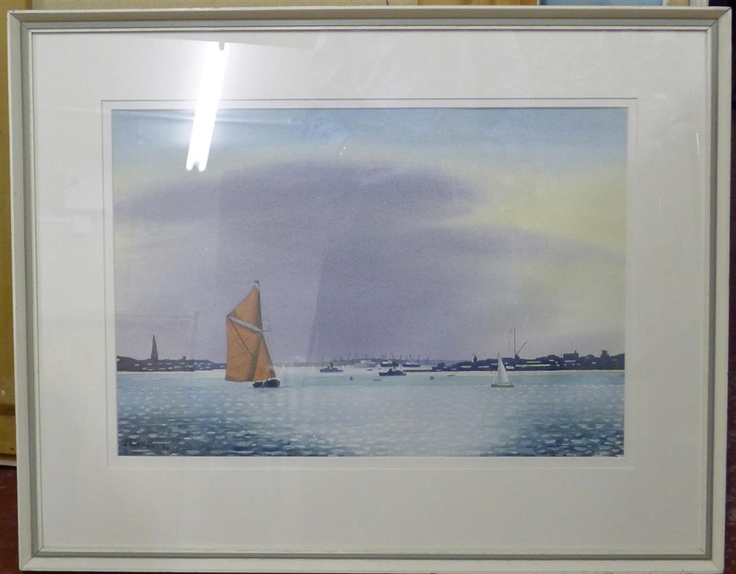 Geoffrey Philip Richardson (1928-), watercolour, Harwich harbour, Essex, signed and dated '64, 36 - Image 2 of 4