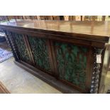 An early Victorian rosewood three door side cabinet, width 204cm depth 46cm height 102cm