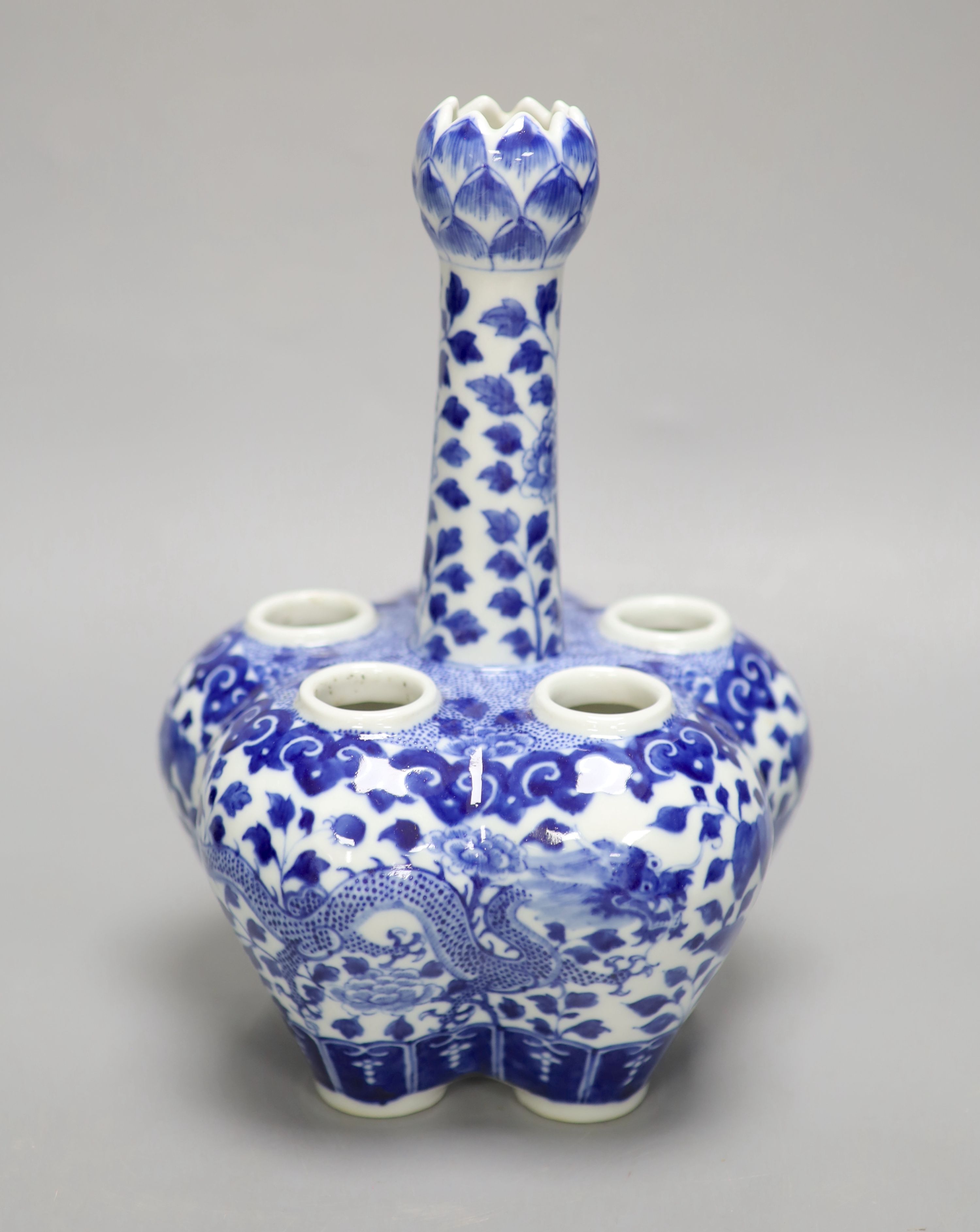 A Chinese blue and white 'dragon' tulip vase, height 26cm