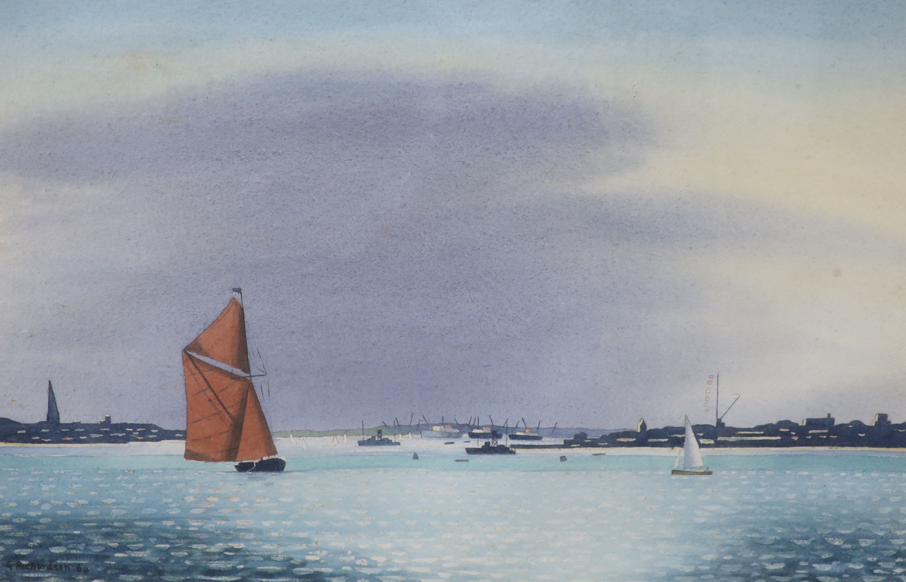 Geoffrey Philip Richardson (1928-), watercolour, Harwich harbour, Essex, signed and dated '64, 36 - Image 3 of 4