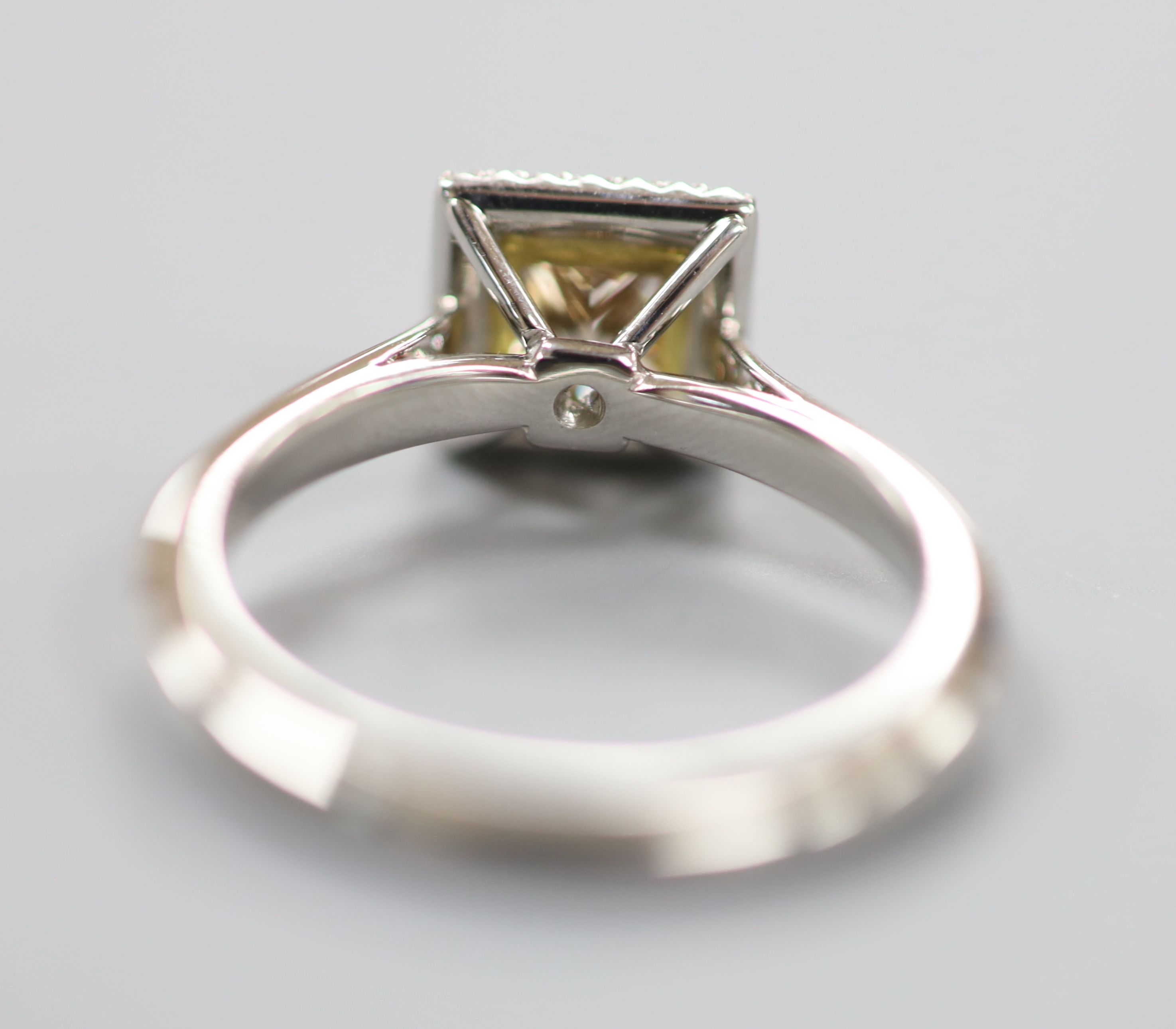 A modern platinum and single stone square modified brilliant cut natural dark yellowish brown - Image 4 of 7