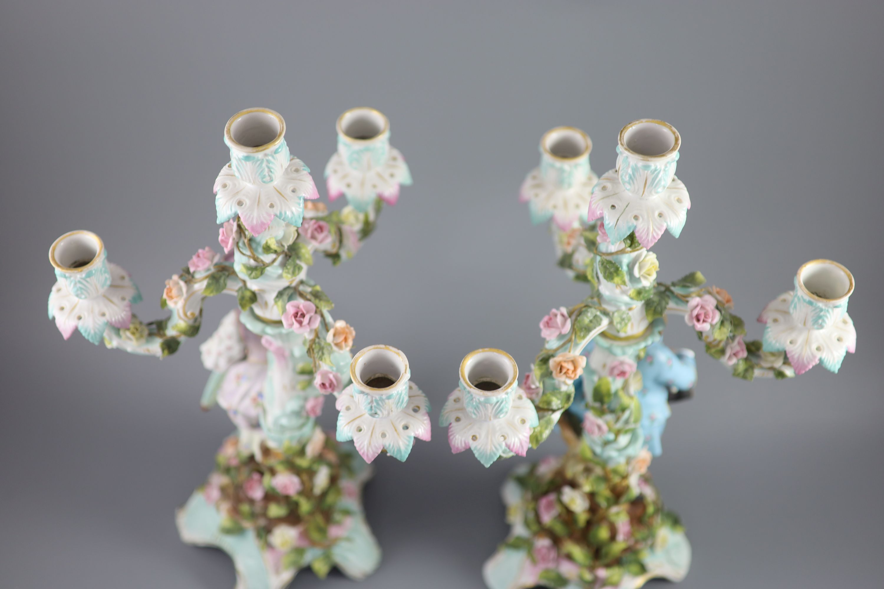 A pair of early 20th century Plaue porcelain figural candelabra, overall height 48cmCONDITION: - Image 5 of 17