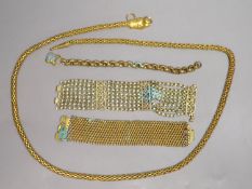 Four items of Victorian pinchbeck jewellery including a serpent necklace, 92cm and three assorted