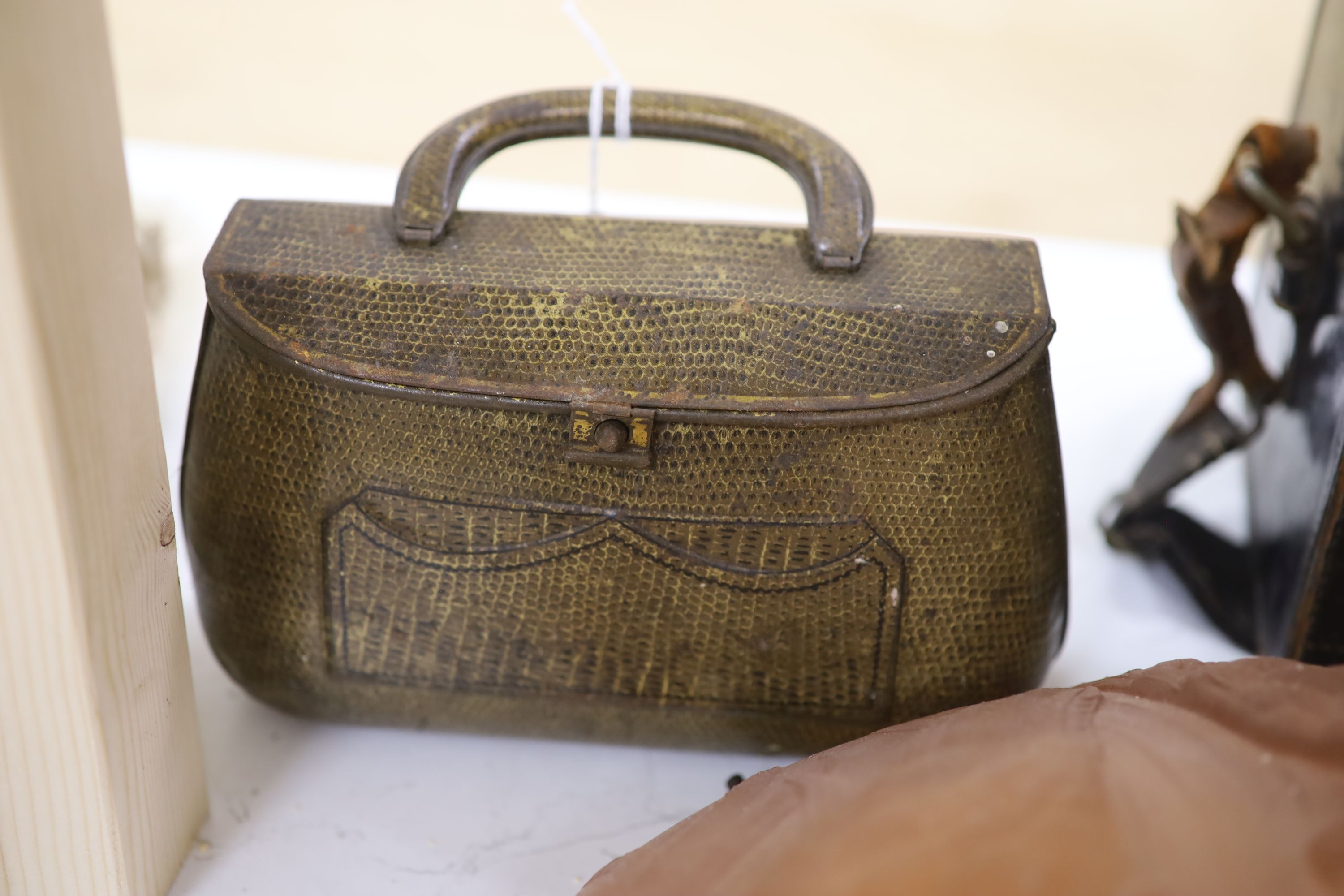 A Taylor & Hobson lens camera, a plaffonier and a tin 'handbag' box - Image 3 of 5