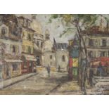 French School, oil on board, Montmartre street scene, indistinctly signed, 13 x 17cm