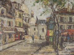 French School, oil on board, Montmartre street scene, indistinctly signed, 13 x 17cm