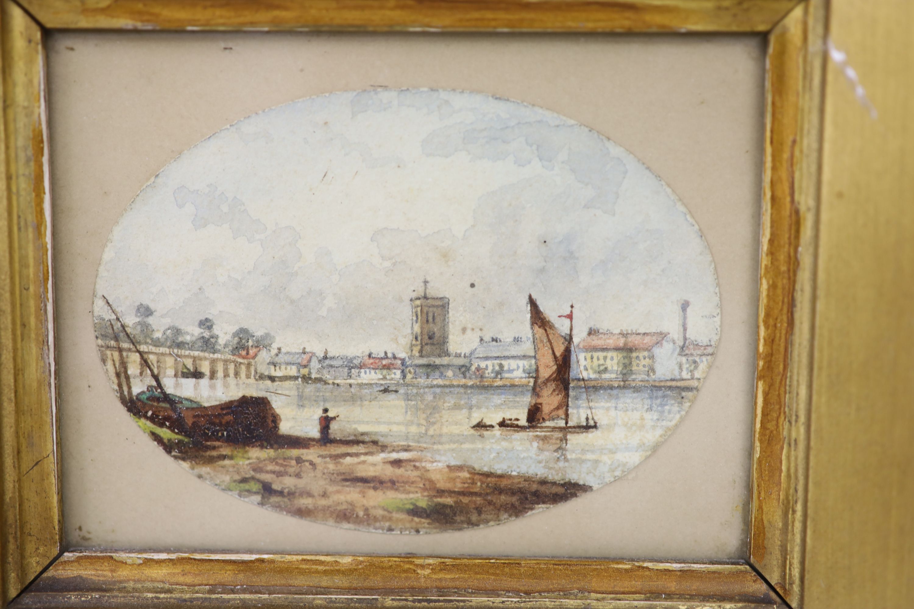 Attributed to David Cox, watercolour, Figures passing a house, 13 x 18cm, with two small oval - Image 7 of 11