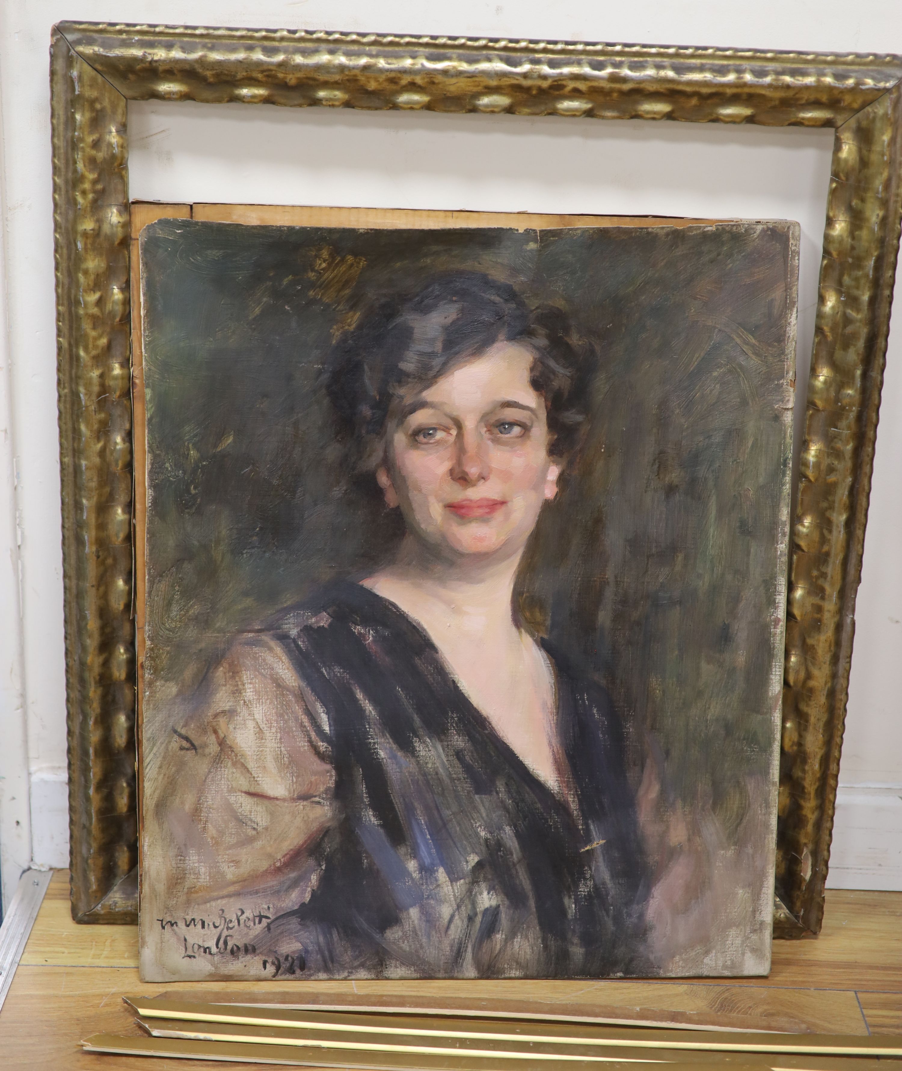 Mario Micheletti, (Italian, 1892-1975), oil on canvas, Portrait sketch of a lady, signed and dated - Image 2 of 2