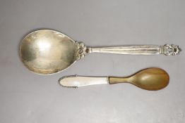 A 1920's Georg Jensen sterling Acorn pattern serving spoon, 23cm and one other Jensen spoon with