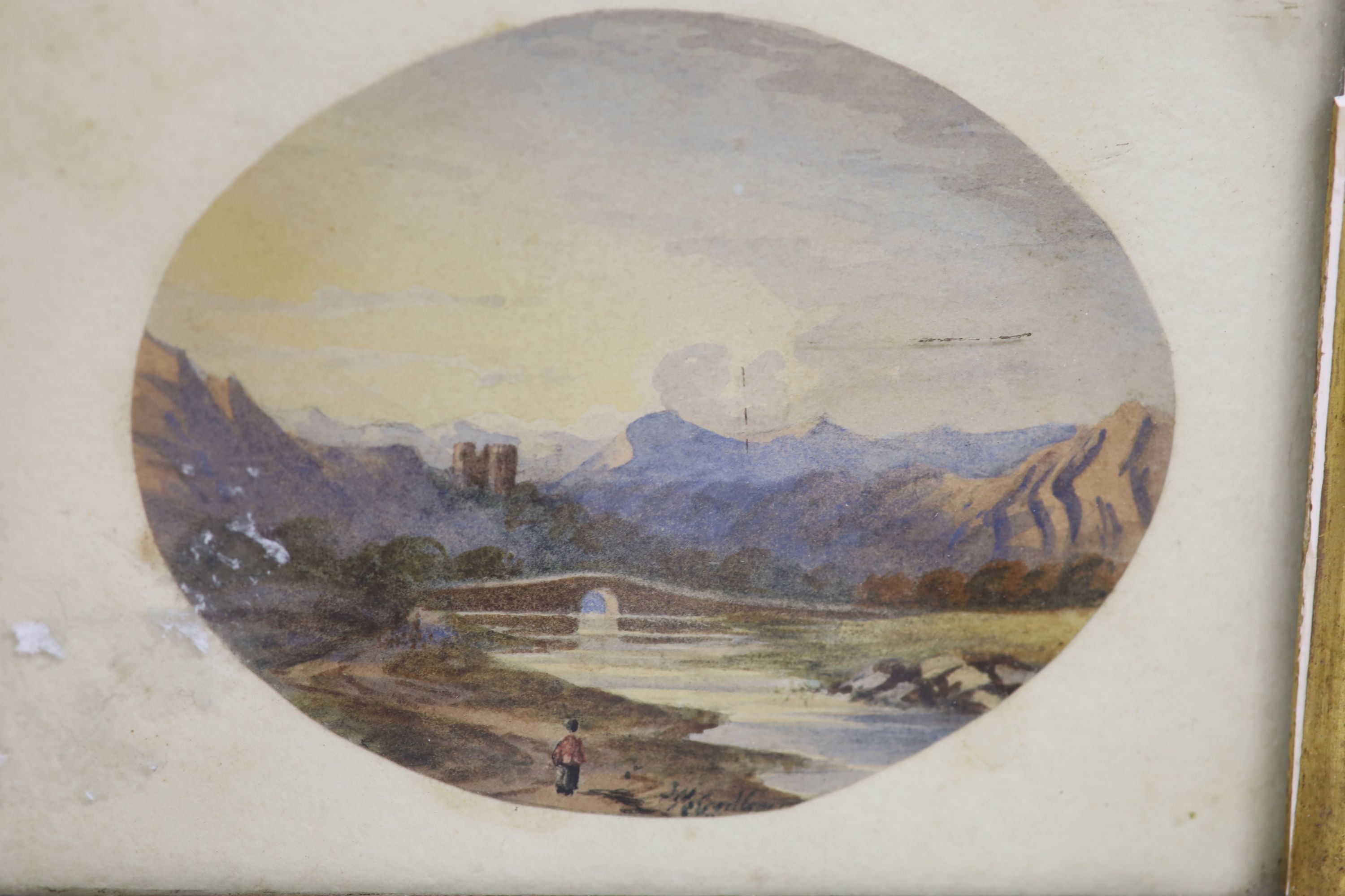 Attributed to David Cox, watercolour, Figures passing a house, 13 x 18cm, with two small oval - Image 8 of 11