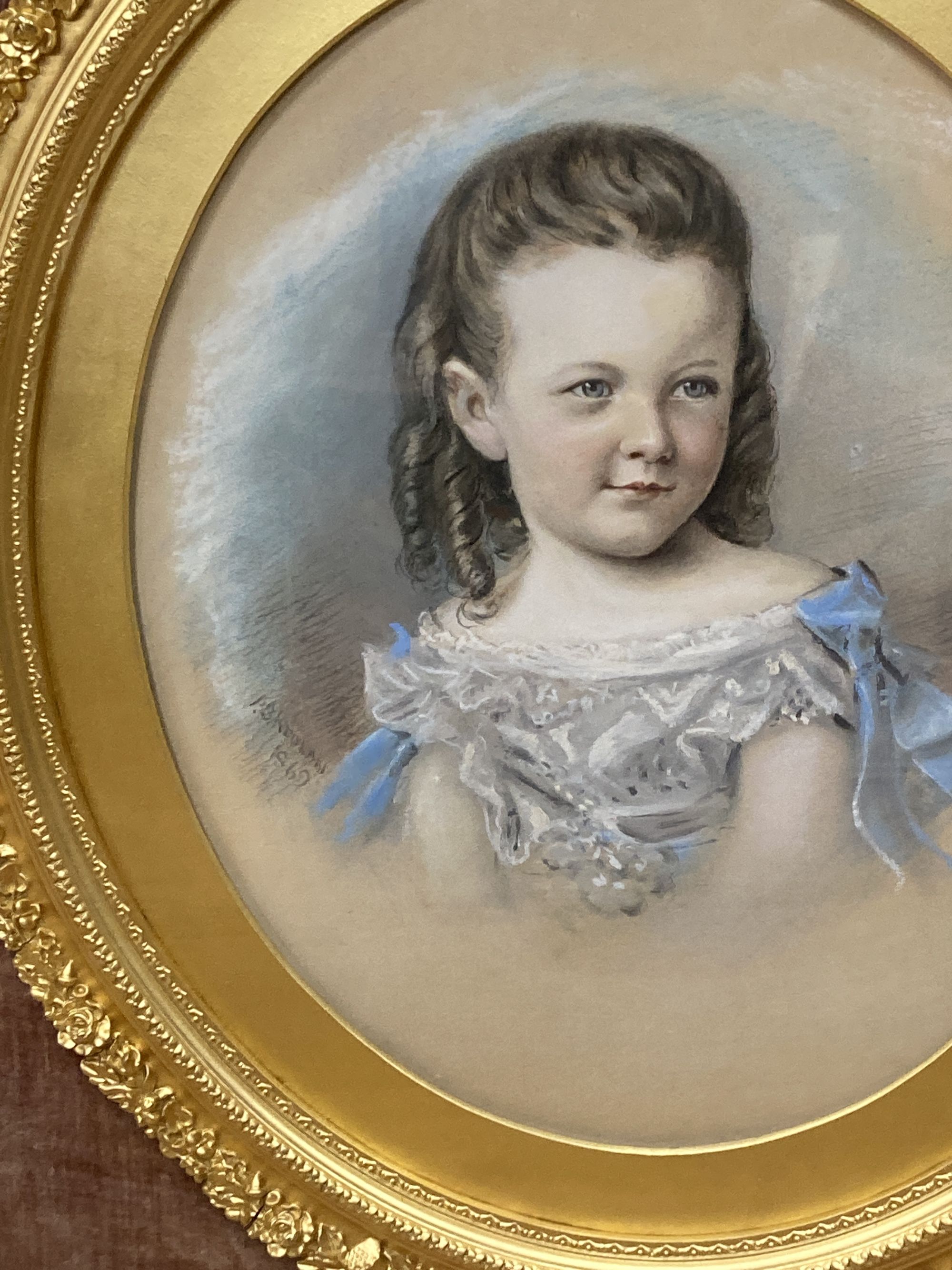 Three Victorian chalk portraits in gilt frames, with rosewood outer frames, signed, dated 1869/70 - Image 4 of 6