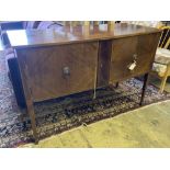 An Edwardian mahogany bow fronted sideboard, length 137cm, depth 60cm, height 91cm