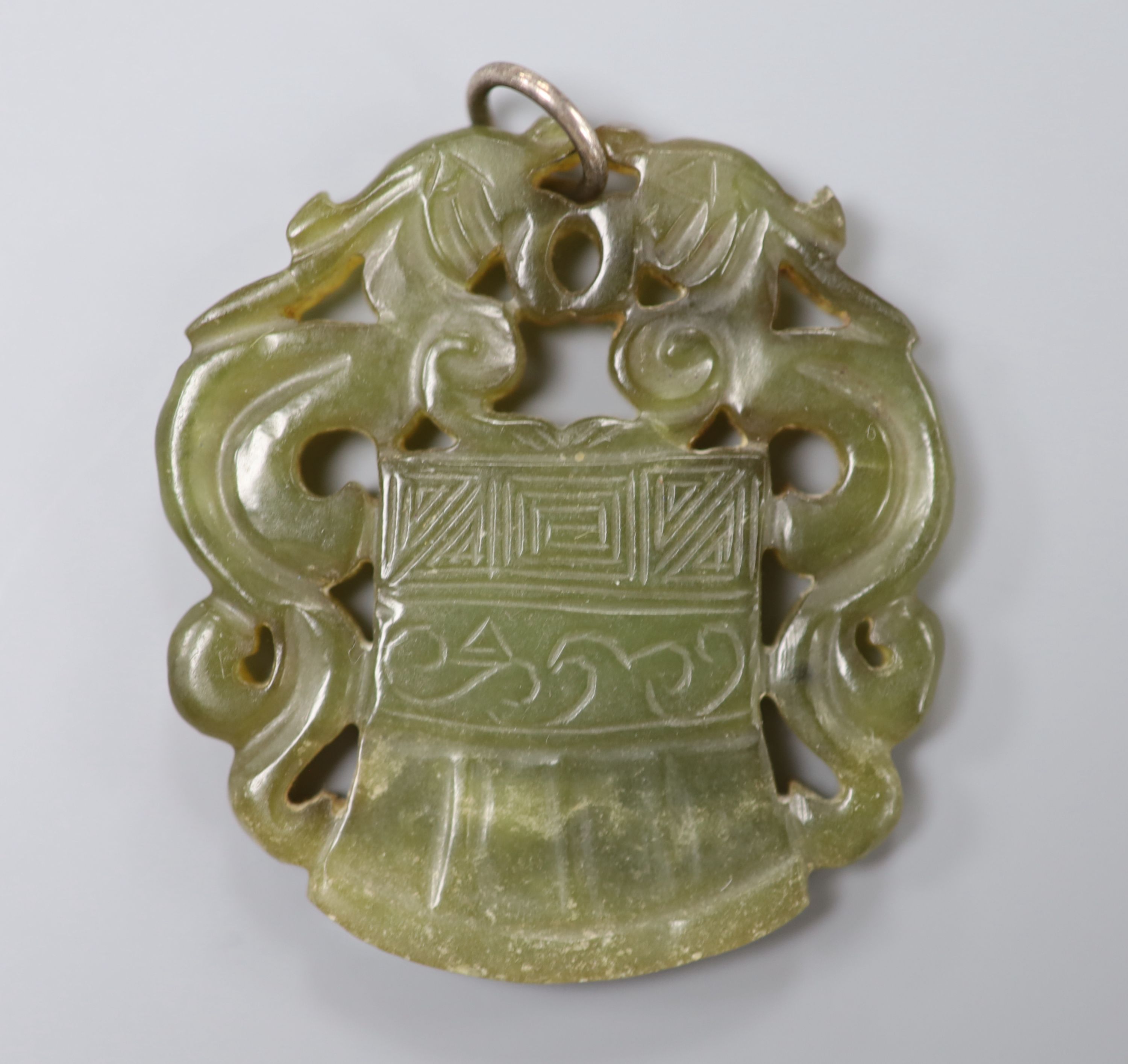 A Chinese carved bowenite pendant, 54mm. - Image 2 of 3