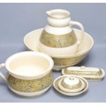 A Doulton Aesthetic period pottery washstand set, jug 27cm