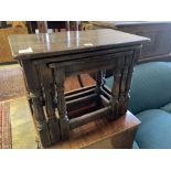 A nest of three 17th century style rectangular oak tea tables, width 61cm, depth 34cm, height 48cm