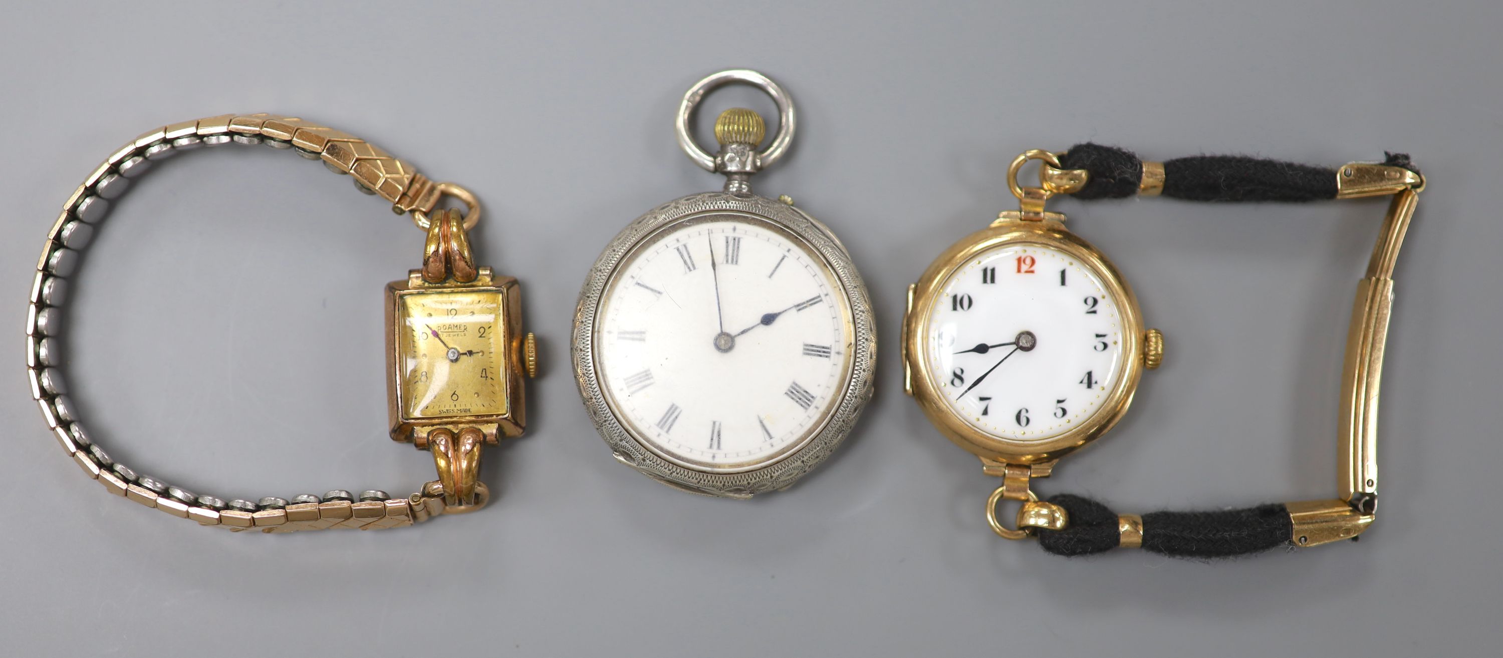 An early 20th century 9ct gold manual wind wrist watch, gross 23.9 grams, one other watch and a - Image 2 of 3
