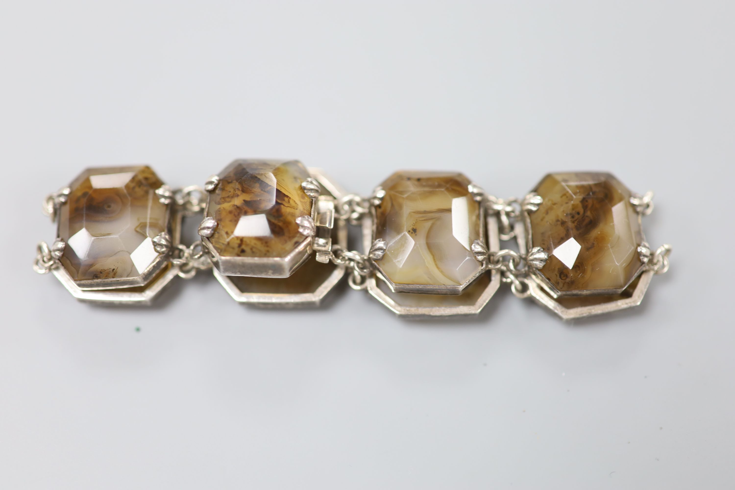 A 20th century white metal and facetted agate set bracelet, approx. 18cm, gross 37.2 grams. - Image 3 of 4