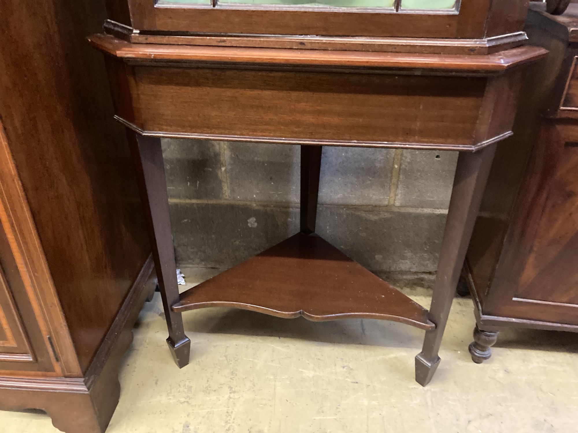 A George III mahogany corner cabinet, on later stand, width 72cm depth 42cm height 177cm - Image 5 of 5