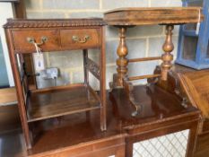 A Victorian burr walnut work table, width 56cm, depth 41cm, height 69cm, together with a Georgian