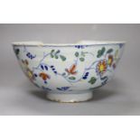 An 18th century English Delft punch bowl, diameter 26cmCONDITION: Bowl - obvious damage includes