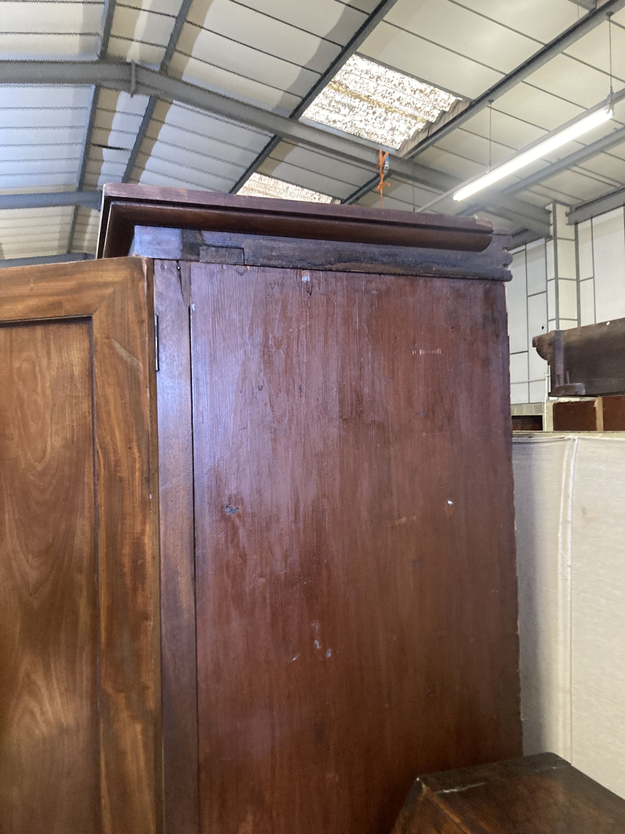 A Victorian mahogany linen press, formerly part of a larger wardrobe, width 112cm depth 66cm - Image 3 of 3