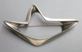 A Georg Jensen 925 openwork abstract brooch, designed by Henning Koppel, no. 376, 68mm, gross 17.4