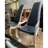 A pair of Bark furniture bespoke beech lounge chairs, one with arms. height 120cm, width 70cm, depth