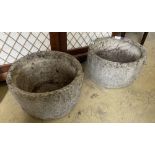 A pair of reconstituted stone circular garden planters, diameter 47cm, height 28cm