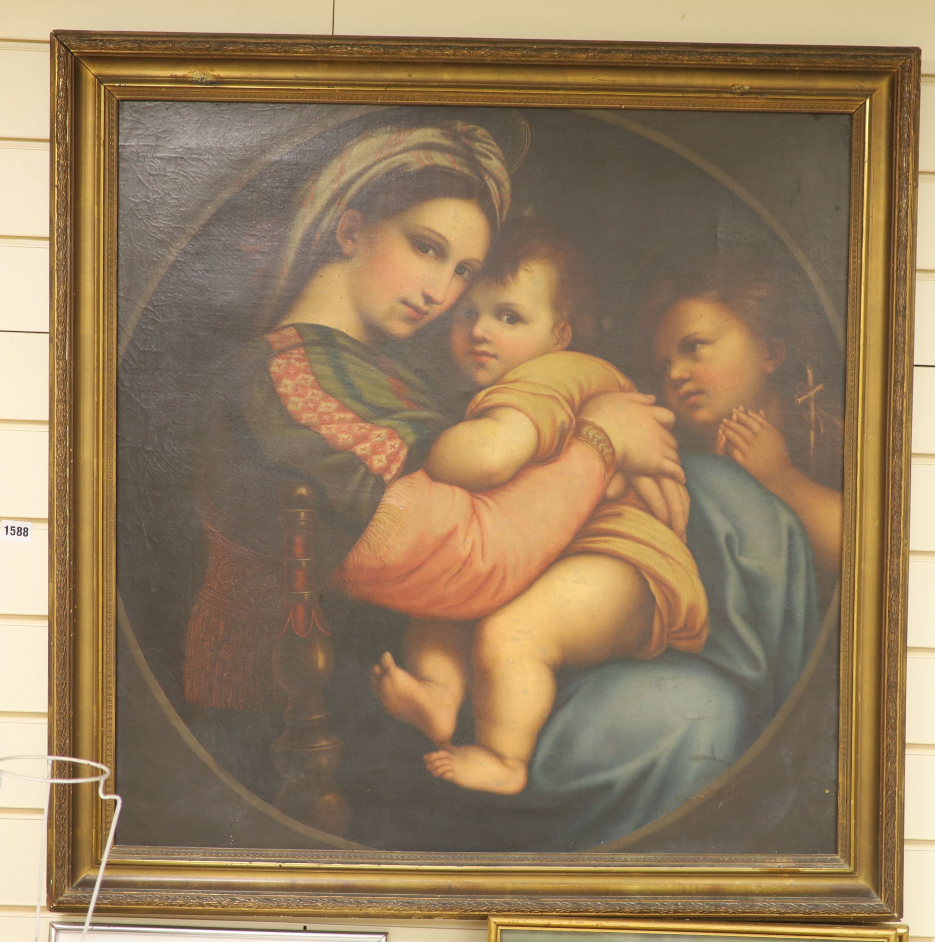 After Raphael, oil on canvas, Madonna della Seeggiola, 76 x 74cm - Image 2 of 2