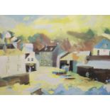 Richard Tuff (1965-), colour print, Fishing village, 38 x 53cm