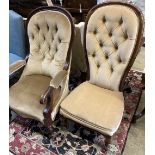 Two Victorian mahogany spoonback chairs (one with arms)