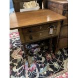 An early Victorian mahogany two drawer work table, width 62cm, depth 54cm, height 74cm